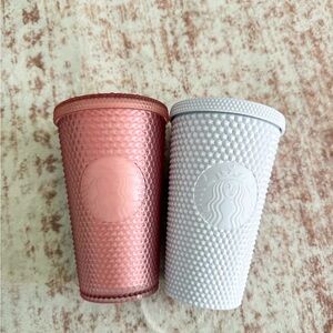Starbucks Studded Tumbler Set Pink and Grey Reusable Cups Matte Textured 2 Pack